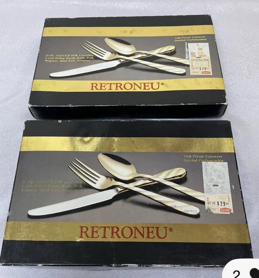 MINT RETRONEU VINTAGE 24K Gold Electroplate Flatware Set 18/8 Stainless 40 Pcs - Image 3 of 4