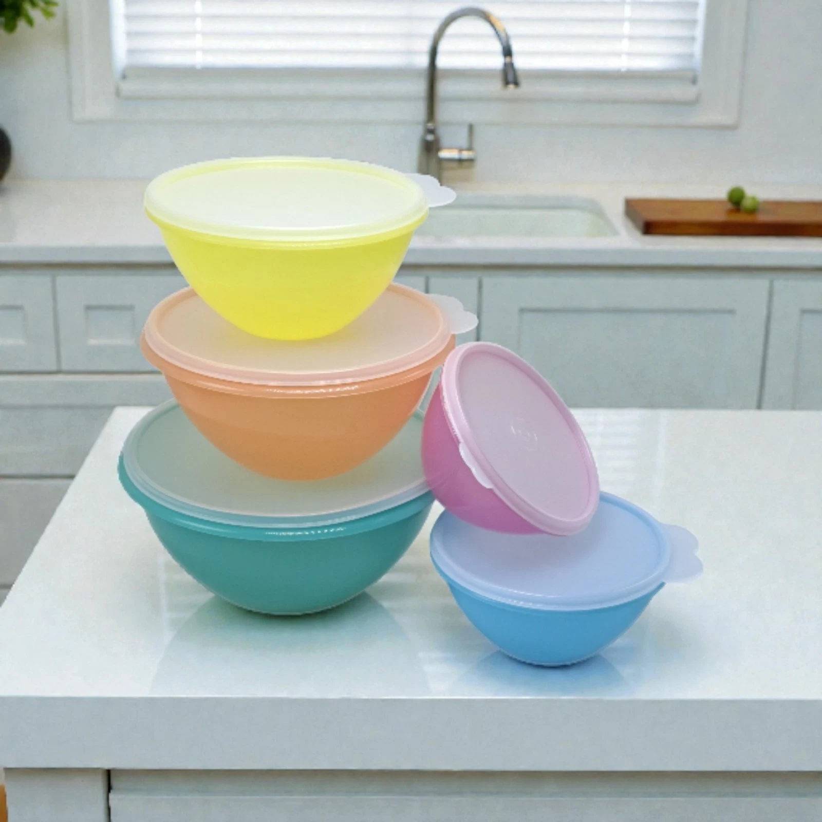 upperware Wonderlier Mixing Bowls Set of 5 Sheer Seals Pastel Colors New!