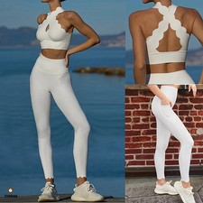 XL 1/2PCS Women Gym Yoga Set Laser Sport Bra Top High Waist Pocket Leggings Work