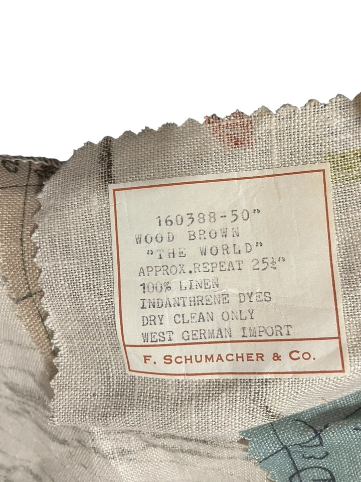 Schumacher Typus Orbis Terrarum Mapa del Viejo Mundo 100% Tela de Lino Alemania Occidental Foto 3 de 4