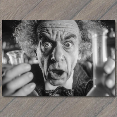 Art Print Mad Scientist Wild Hair Shocked Face Beakers Chemistry Crazy Eyes Lab