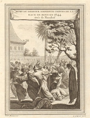 Tod des letzten Ming Kaisers 1644. Chongzhen Kaiser, China. Nieuhof 1749