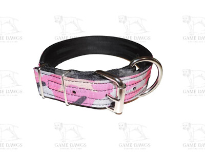 1.5'' HEAVY DUTY 5 PLY PINK CAMO SEAT BELT DOG COLLAR   *APBT PIT BULL