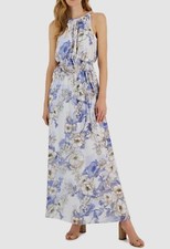 Nine West Women's White Floral-Print Sleeveless Maxi Dress Size 4