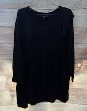 Lane Bryant Women's Blouse Top Size 26/28 Black 3/4 Sleeves Ruffles NWT LBB76