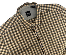 Boss Hugo Boss Regular Fit Button Up Long Sleeve Shirt Men L Brown Peach Ck