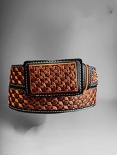 Cinto Bordado Vaquero Piteado de Piel Western Cowboy Style Embroidered Belt