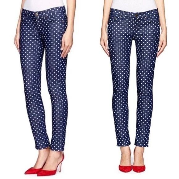 J Crew Blue Polka Dot Toothpick Designer Jeans Slim Size 27