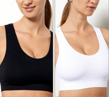 AnyBody Set of 2 Rib Knit Seamless Bras-Black/White-1X-NEW-A393149