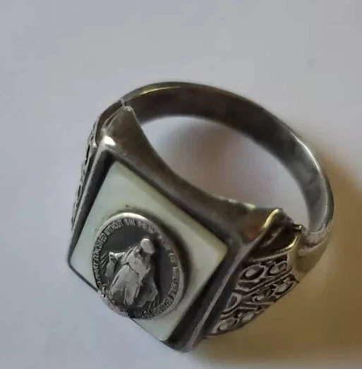 Anillo Virgen María Nuestra Señora Plata de Ley Perla Sólida Marcasita Talla 7.5 Foto 4 de 4