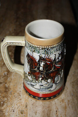 1988  Anheuser Busch  AB  Budweiser Bud Holiday Christmas Beer Stein Clydesdales 