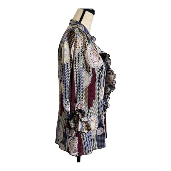 Piano Vintage 80s Ruffle Blouse Top Size M Foto 3 de 4