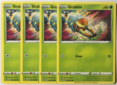 POKEMON 4X GRUBBIN 016/192 REBEL CLASH COMMON NEAR MINT-PLAYSET