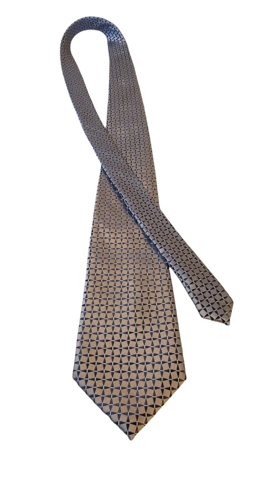 JONES NEW YORK 豪华 100% 真丝领带男式银色几何领带商务服装 — 第 3/4 张图片