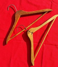 2 Vintage Wood SUIT Hangers MATCHED SIZE SHAPE METAL HOOK H2B