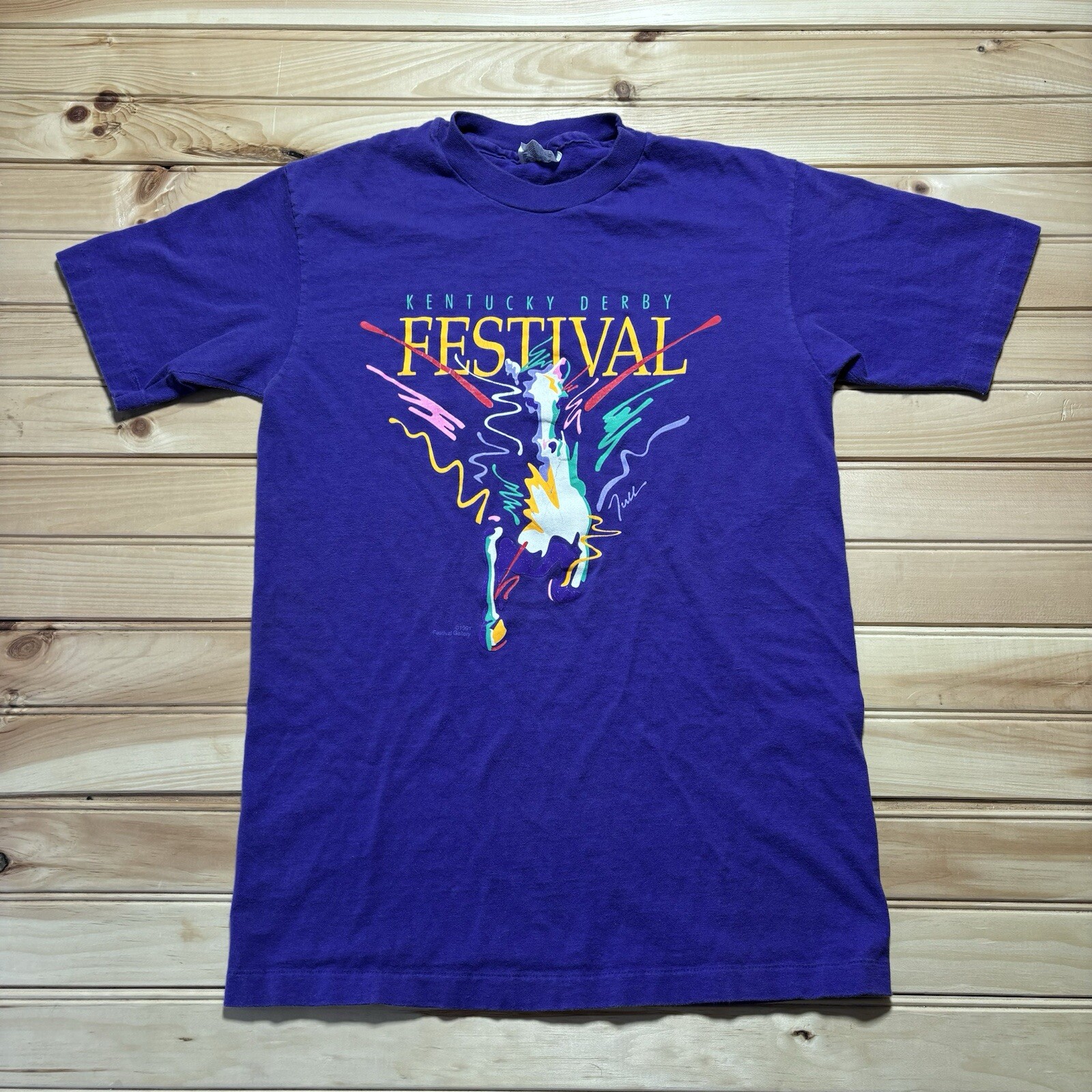 Vintage 90s Kentucky Derby Horse Racing Festival Art Churchill Downs Shirt - M