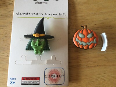 LIGHTED WITCH - GITD PUMPKIN RARE '06-'08 AUTHENTIC JIBBITZ SHOE CHARM FIT CROCS