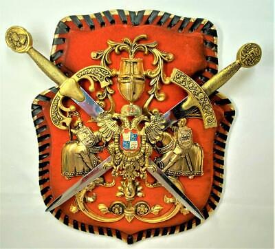 Crossed Swords Wall Hanging Knights Made in Spain Coat of Arms Wall Plaque  dark Wood