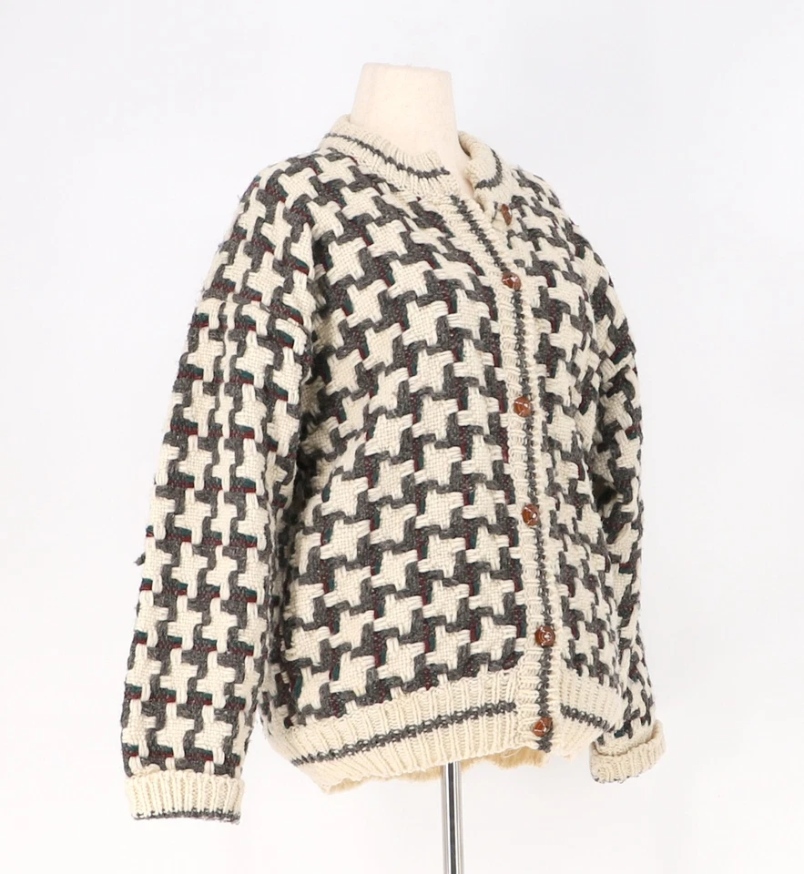 Cárdigan suéter marrón crema vintage para mujer tejido de canasta botón frontal Foto 2 de 4