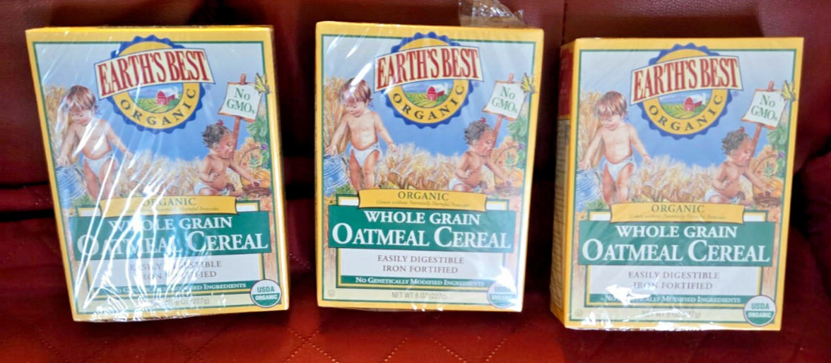 3x Earth's Best Organic Whole Grain Oatmeal Baby Cereal 8oz Exp  5/2026