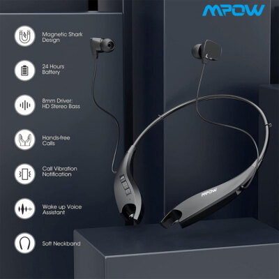 MPOW Bluetooth Wireless Neckband Earphones Headphones Headset Noise  Cancelling UK - Main Image