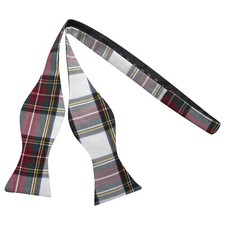 White  Red Tartan Check Self-Tie Bow tie