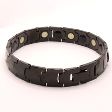 Tungsten Carbide Black Faceted Links Magnetic Therapy Bracelet, 1/2 Inch Wide