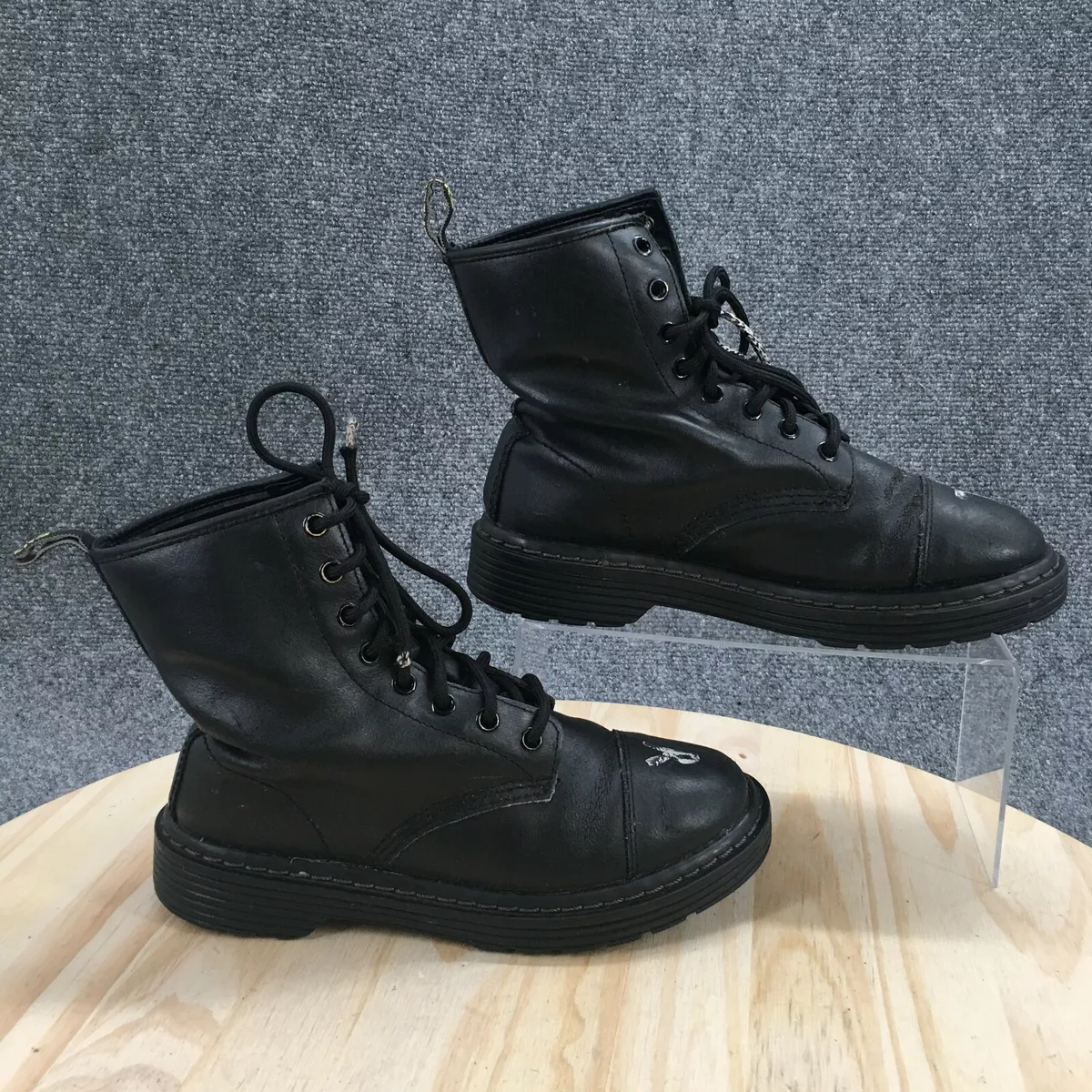 Skechers Combat Boots Womens Black Lace Up Mid Cap Toe Casual Leather  47948 eBay