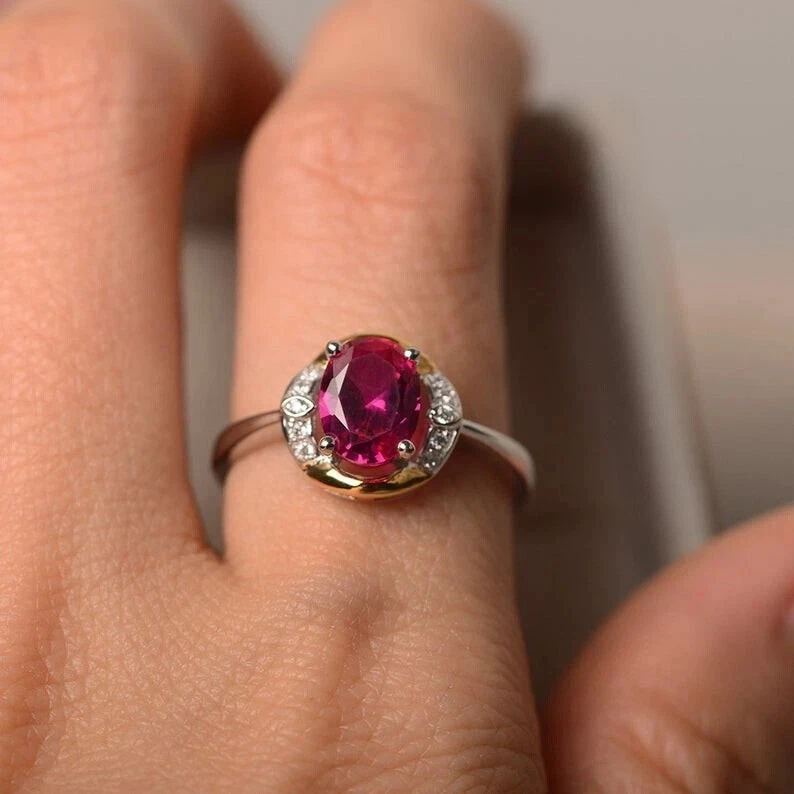 1.94 Ct Oval Cut Natural Ruby Diamond Wedding Ring 14K Solid White Gold - Image 2 of 3