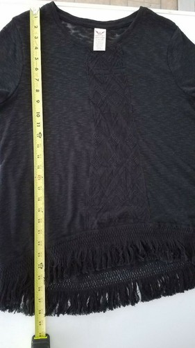 Women's Faded Glory Black Soot Knit Relaxed Fit FringeHem Sweater Top L ( 12-14) - Picture 12 of 12