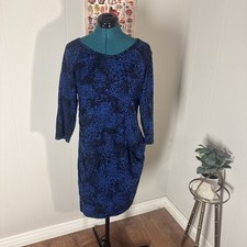 Express Bodycon Dress Women’s Black And Blue Ruched Long Sleeve Size Large