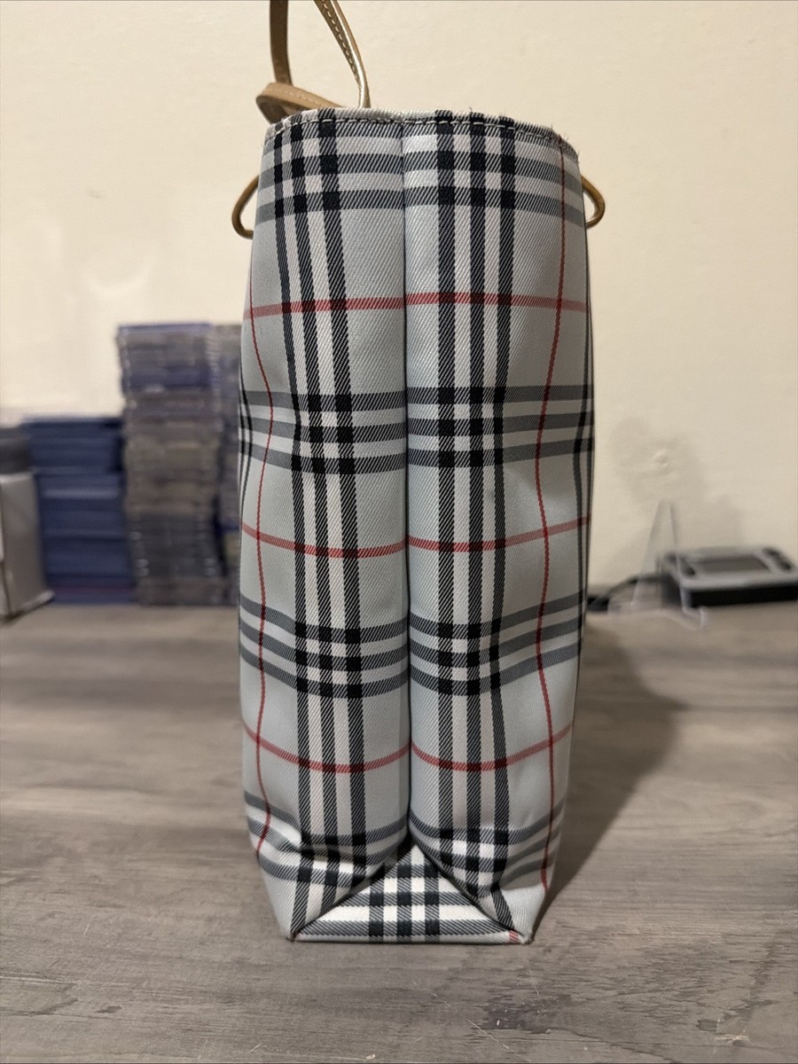 Burberry Blue Label Mini Tote Bag Nova Check Plaid Canvas Leather