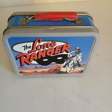 Cheerios The Lone Ranger Metal Lunchbox Blue Red Handle Collectible Tin