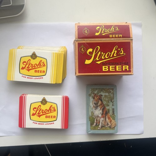 VTG Strohs Beer Cardboard Case w/ 2 Decks of Strohs Beer Playing Cards