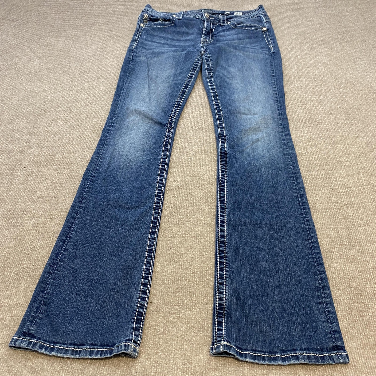 Miss Me Bootcut Jeans Womens 30 Blue Stretch Rhinestone Embroidered Western