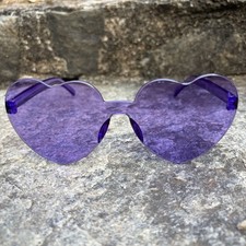 Purple Heart Shaped Sunglasses Rimless Tinted Festival Rave Party Boho Pride NEW