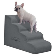 Dog Stairs for Small Dogs and Cats, 20" H 4 Steps Dog Ramp 4-Step Fleece-Gray