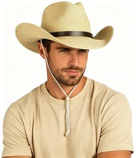Cowboy Straw Sun Hat for Men Women UPF 50 Summer Beach UV Panama Fedora Cowg...