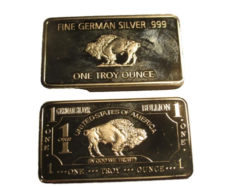 (2) 1 Oz German Silver Buffalo Bars Low Reserve 2 Bars Total