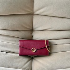Fendi Continental Wallet on Chain Bag Burgundy Leather Gold Hardware