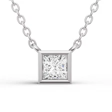 14K White Gold 0.25CT Lab Grown Princess Cut Diamond Solitaire Pendant