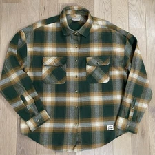 Brixton Bowery Classic Flannel Work Shirt Size Large Plaid Green Copper Pockets