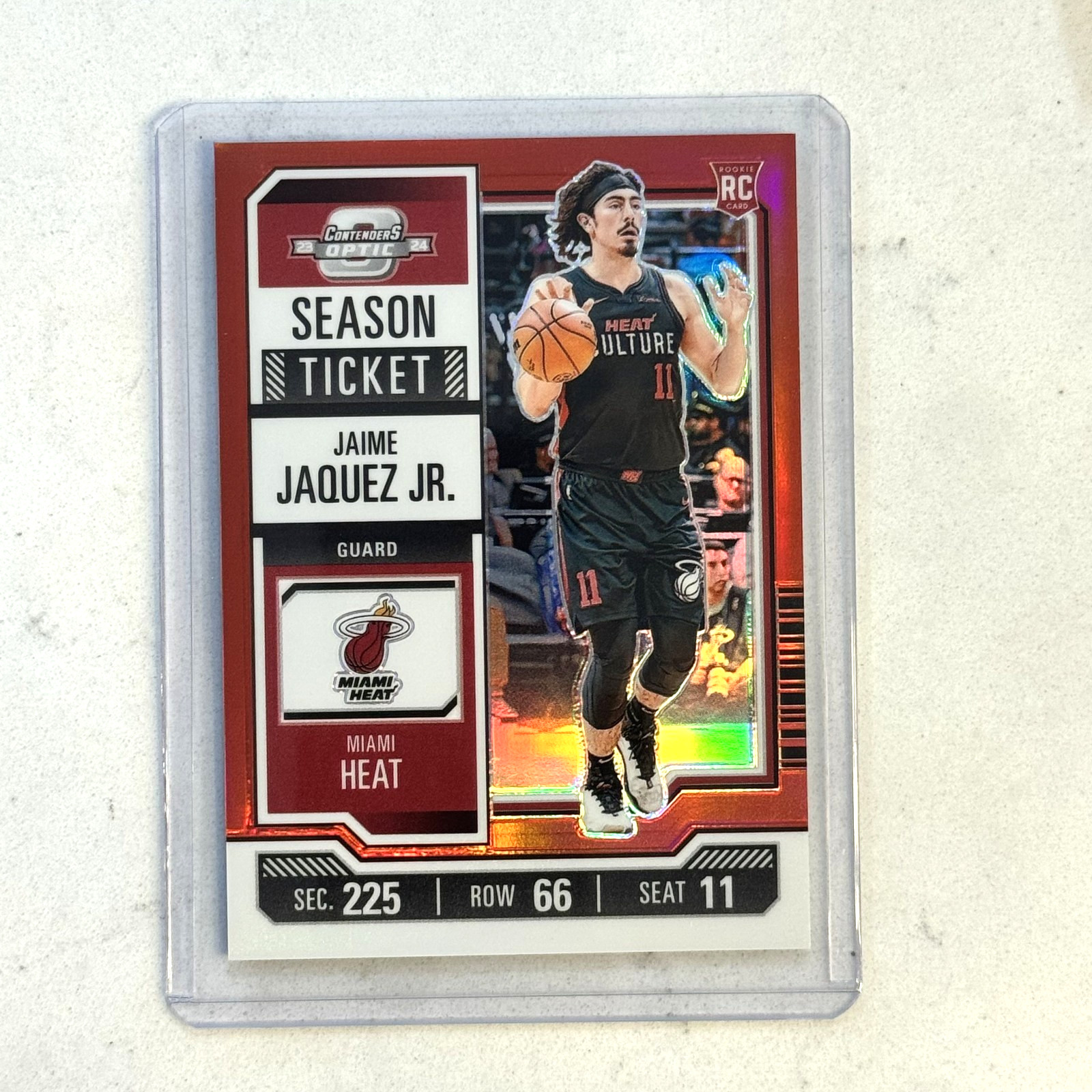 2023-24 Contenders Optic #67 Jaime Jaquez Jr. Rookie Season Ticket Prizm Red Rc