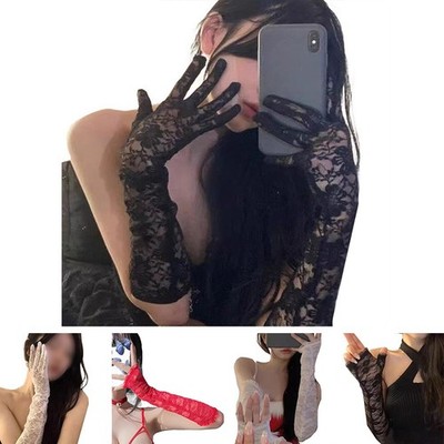 Damen lange Spitzenhandschuhe extra lang 54 cm Braut Hochzeit Oper Abend Party