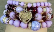 4pcs/Set Boho Style Multi-Layer Mixed Crystal  Heart Charm Bracelets For Women