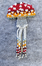 Handmade cross-stitch brooch, "mushroom"