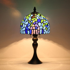 8" Tiffany Wisteria Stained Glass Table Lamp Vintage Bedside Accent Light