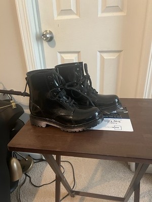 EUC DKNY Black Patent Leather Rain Lace-Up Boots Size 7