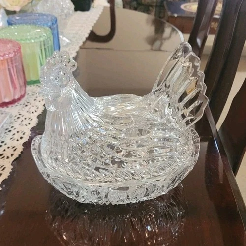 Stunning Large Vintage Marquis by Waterford Crystal Hen on Nest Covered Bowl 9"