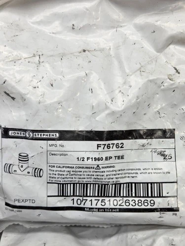 50 Pcs EP Jones Stephens 1/2"  Pex A Tee, F76762 Poly Alloy Expansion Tee F1960 - Picture 2 of 2